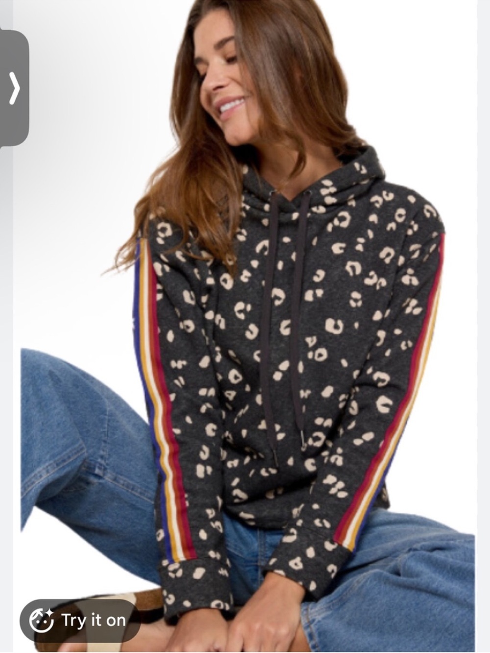 NWOT Evereve Leopard Print Hoodie with Striped Arms